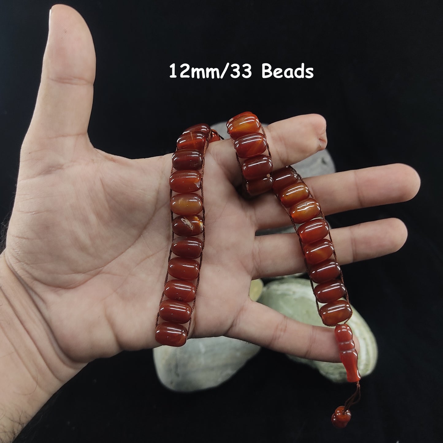 Yamni (Red) Aqeeq Stone Tasbeeh Turkish Style 12mm/33 Beads