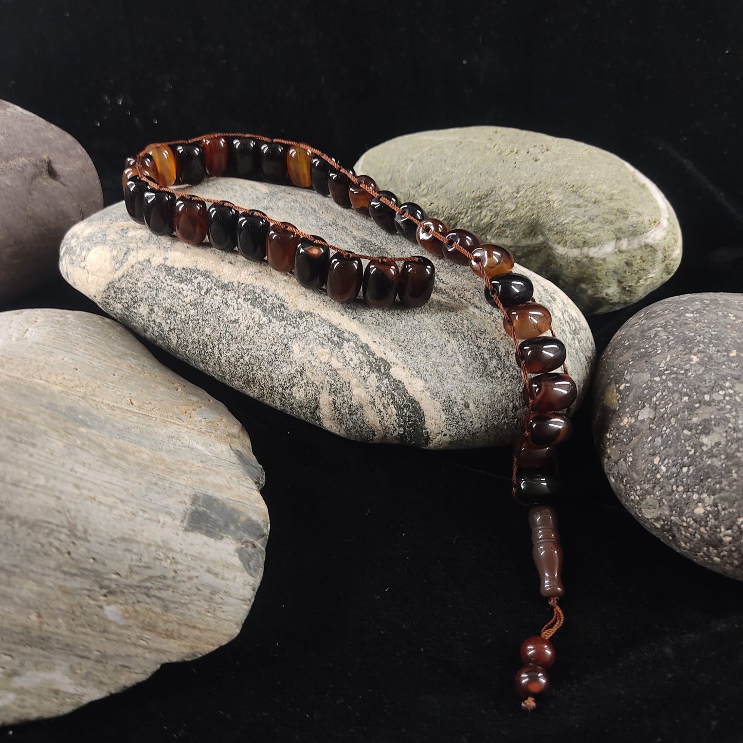 Brown Aqeeq Stone Tasbeeh Turkish Style 12mm/33 Beads, Natural Original Gem-stone