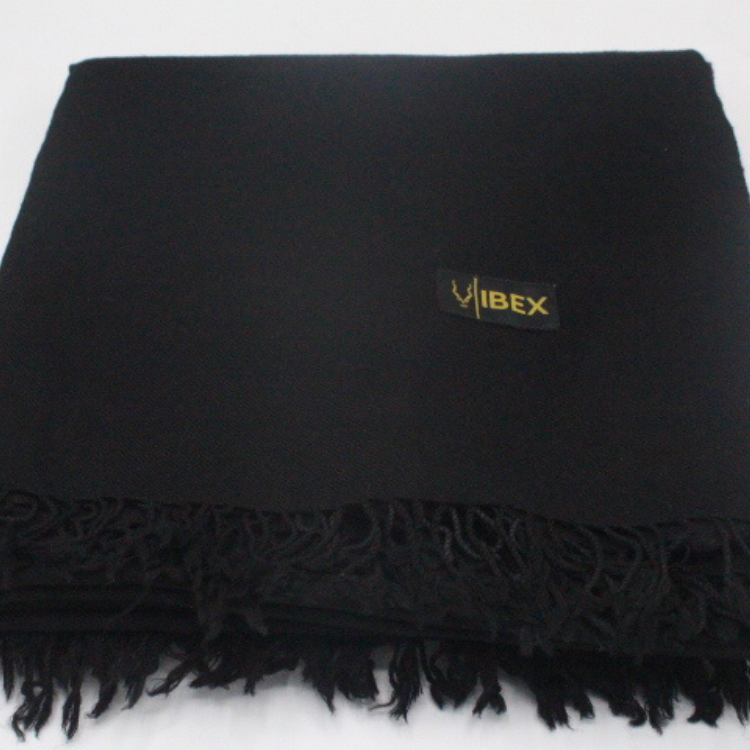 Swati Plain Jet Black Handmade Wool Shawl