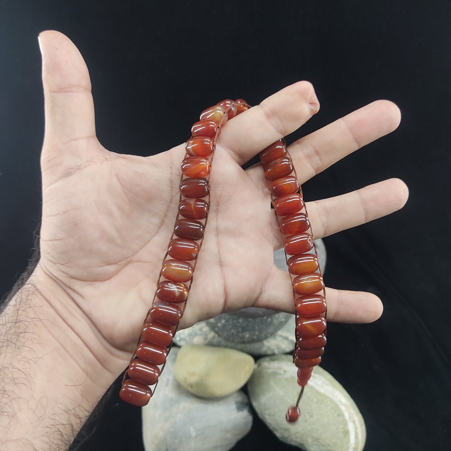 Yamni (Red) Aqeeq Stone Tasbeeh Turkish Style 12mm/33 Beads