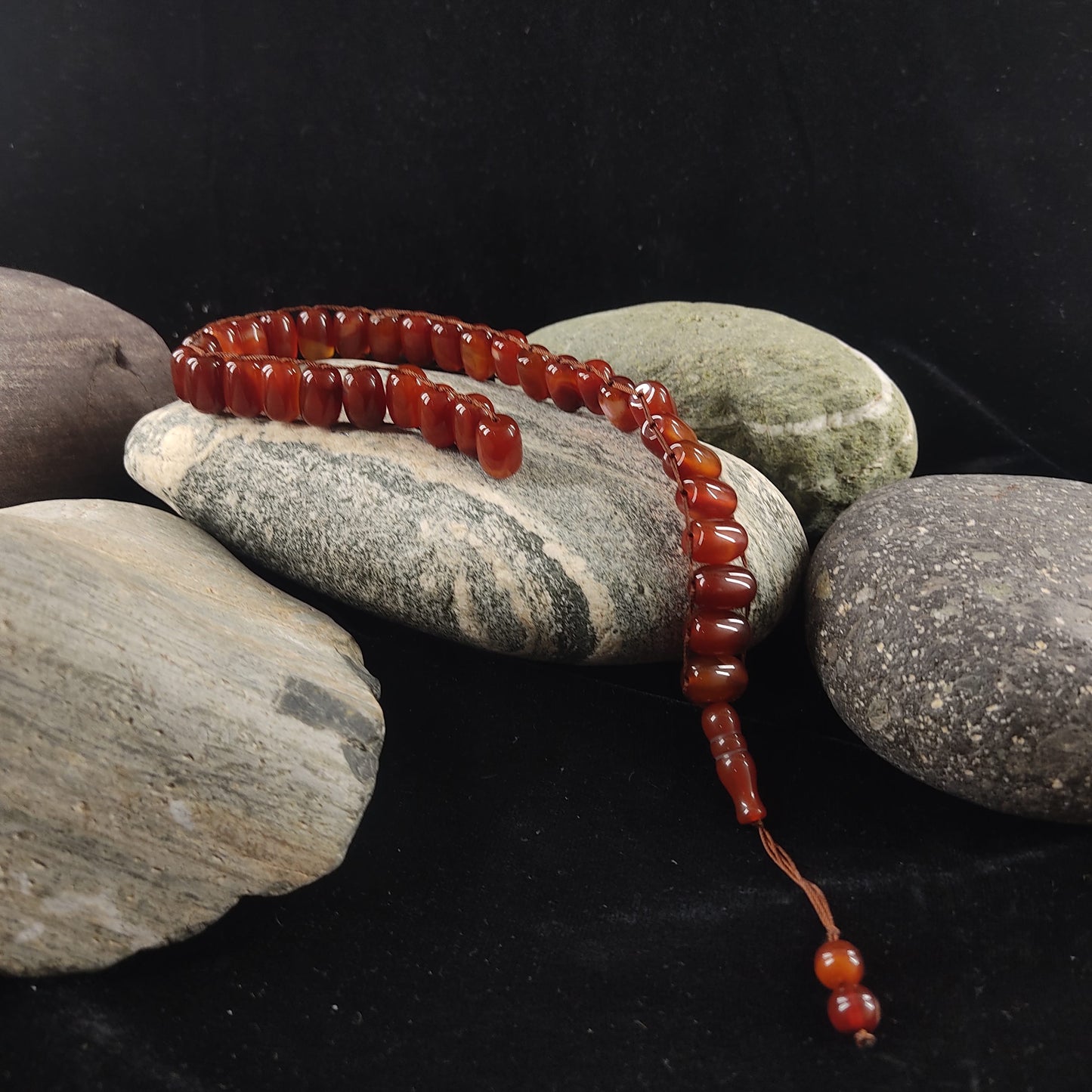 Yamni (Red) Aqeeq Stone Tasbeeh Turkish Style 12mm/33 Beads, Natural Original Gem-stone