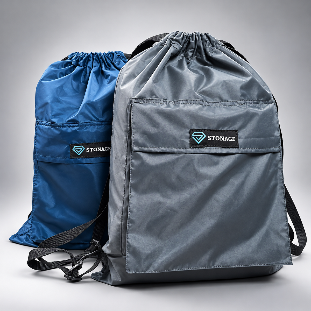 Pack of 2- STONAGE Premium Double-Lined Drawstring Bags — | Smart Saver Duo- Popular Choice-( Blue + Grey)