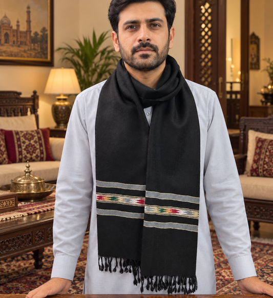 Angoora Wool Handmade Soft Mufflers- Black Color