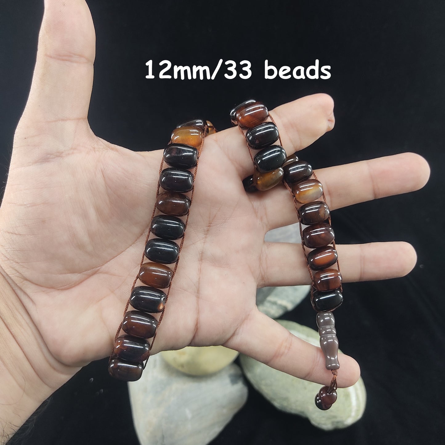 Brown Aqeeq Stone Tasbeeh Turkish Style 12mm/33 Beads