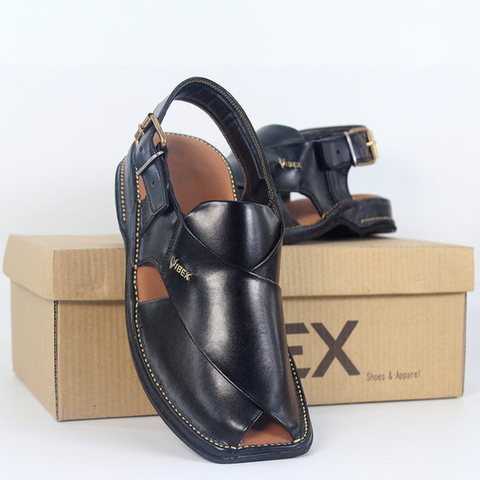 Royal Vintage Black Peshawari Chappal – Handcrafted Leather-Black Color