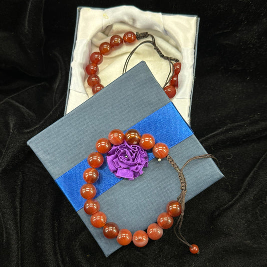Red/Yamni Aeeq Stone Bracelet- Unisex – Free Size Fit for All (16 beads,10mm size), Natural Original Gem-stone