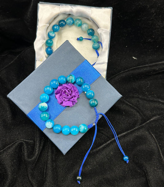 Blue Aeeq Stone Bracelet-Unisex – Free Size Fit for All( 16 Beads ,10mm size), Natural Original Gem-stone