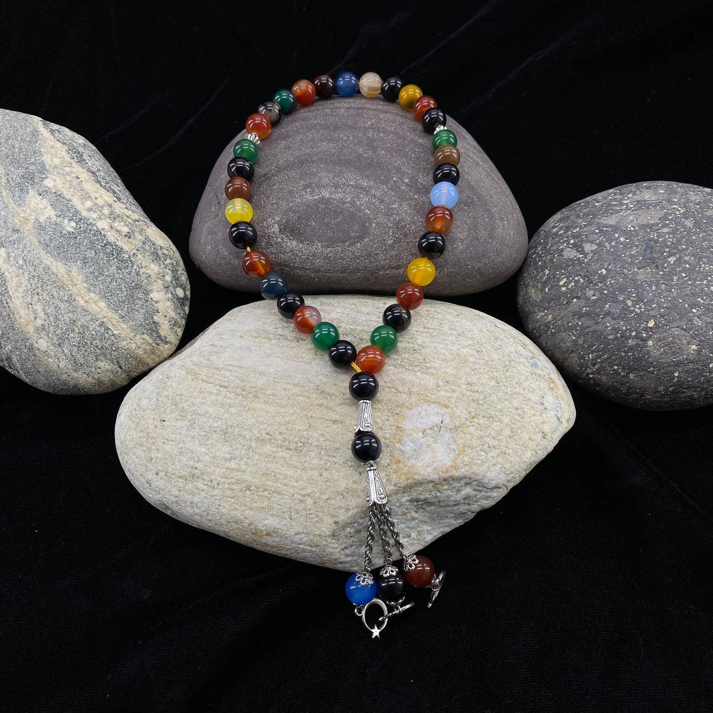 Multi ColorAqeeq Stone Tasbih 10mm/33 Beads