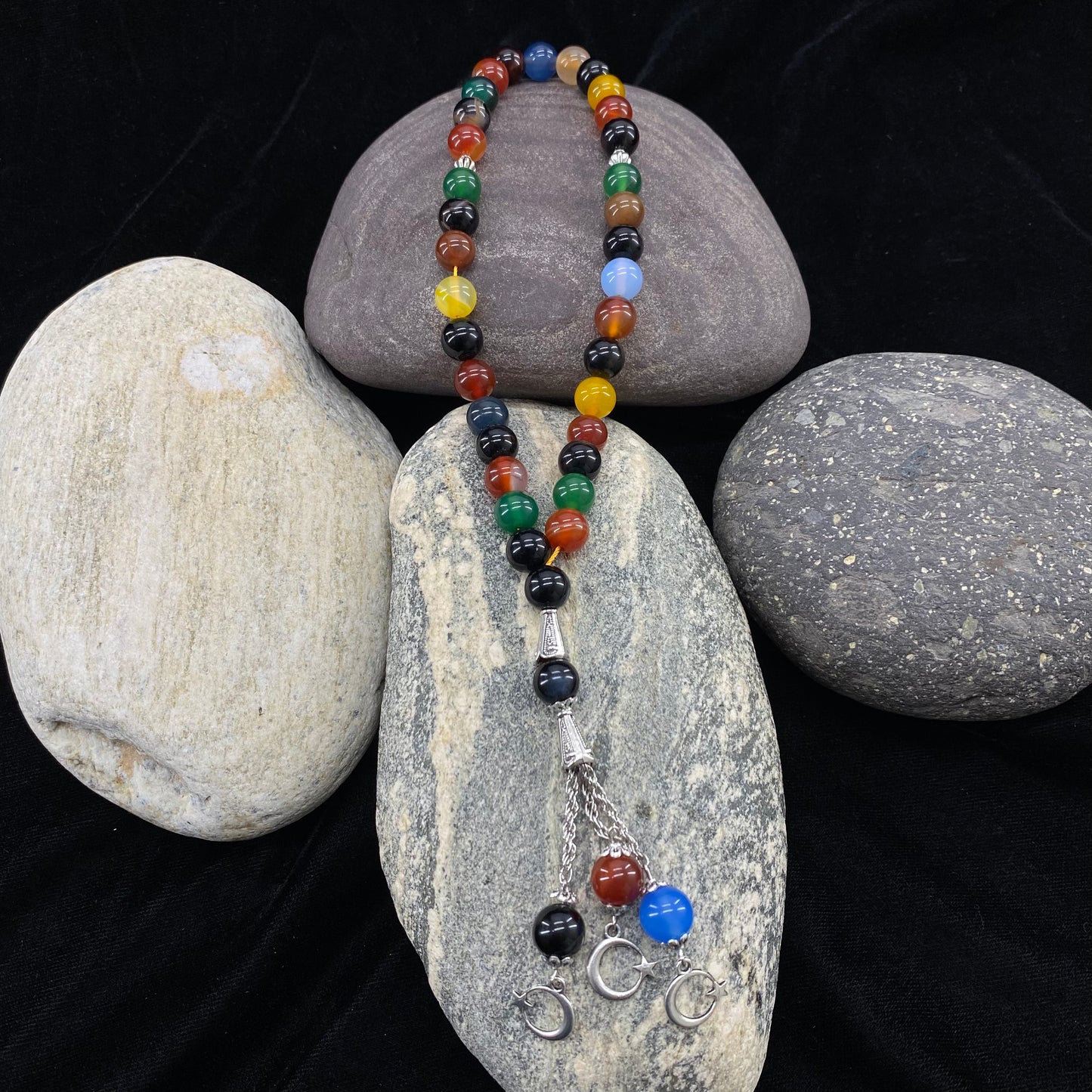 Multi ColorAqeeq Stone Tasbih 10mm/33 Beads
