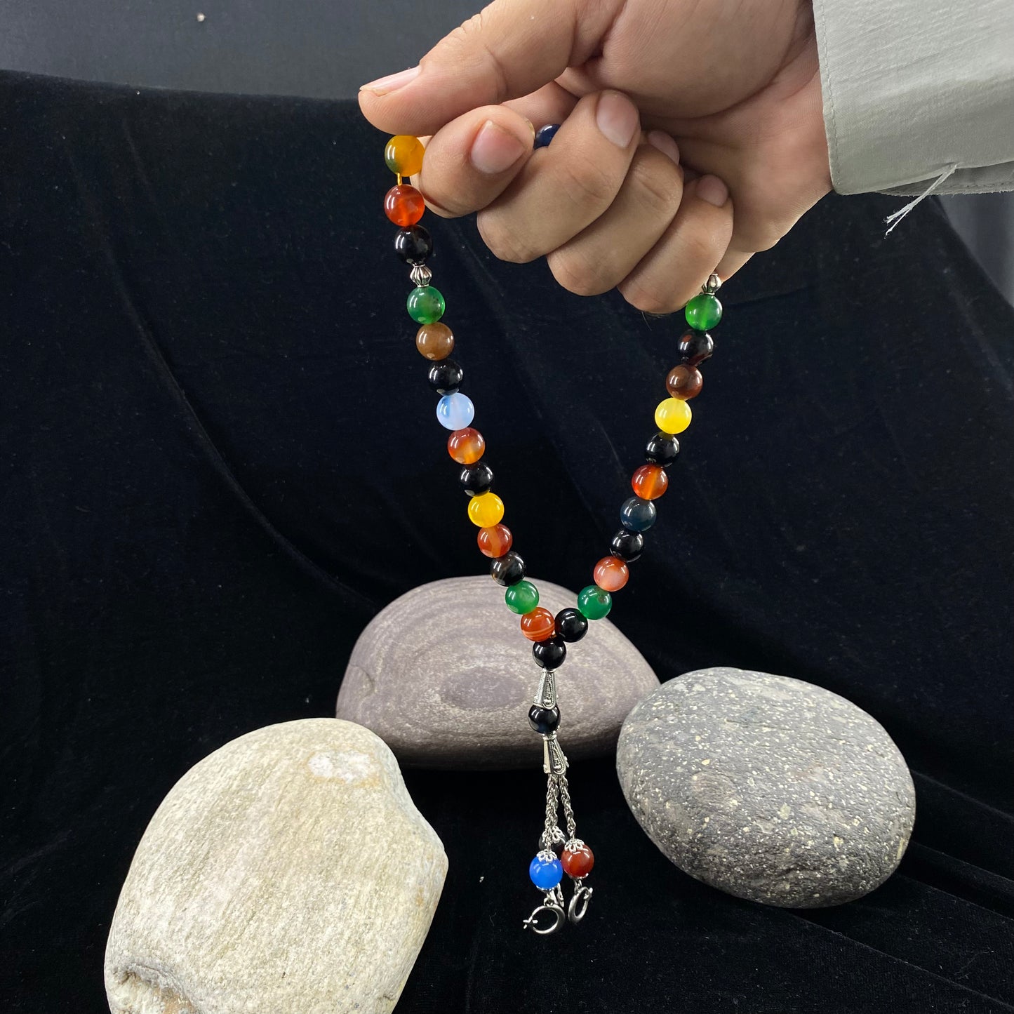 Multi ColorAqeeq Stone Tasbih 10mm/33 Beads