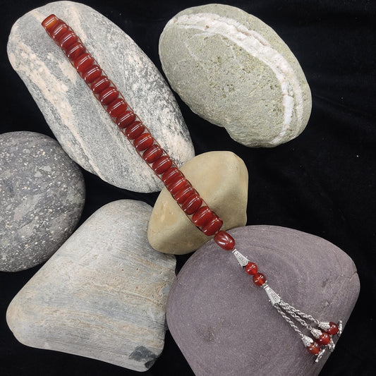 Yamni Aqeeq Stone Tasbeeh Turkish Style 12mm/21 Beads, Natural Original Gem-stone