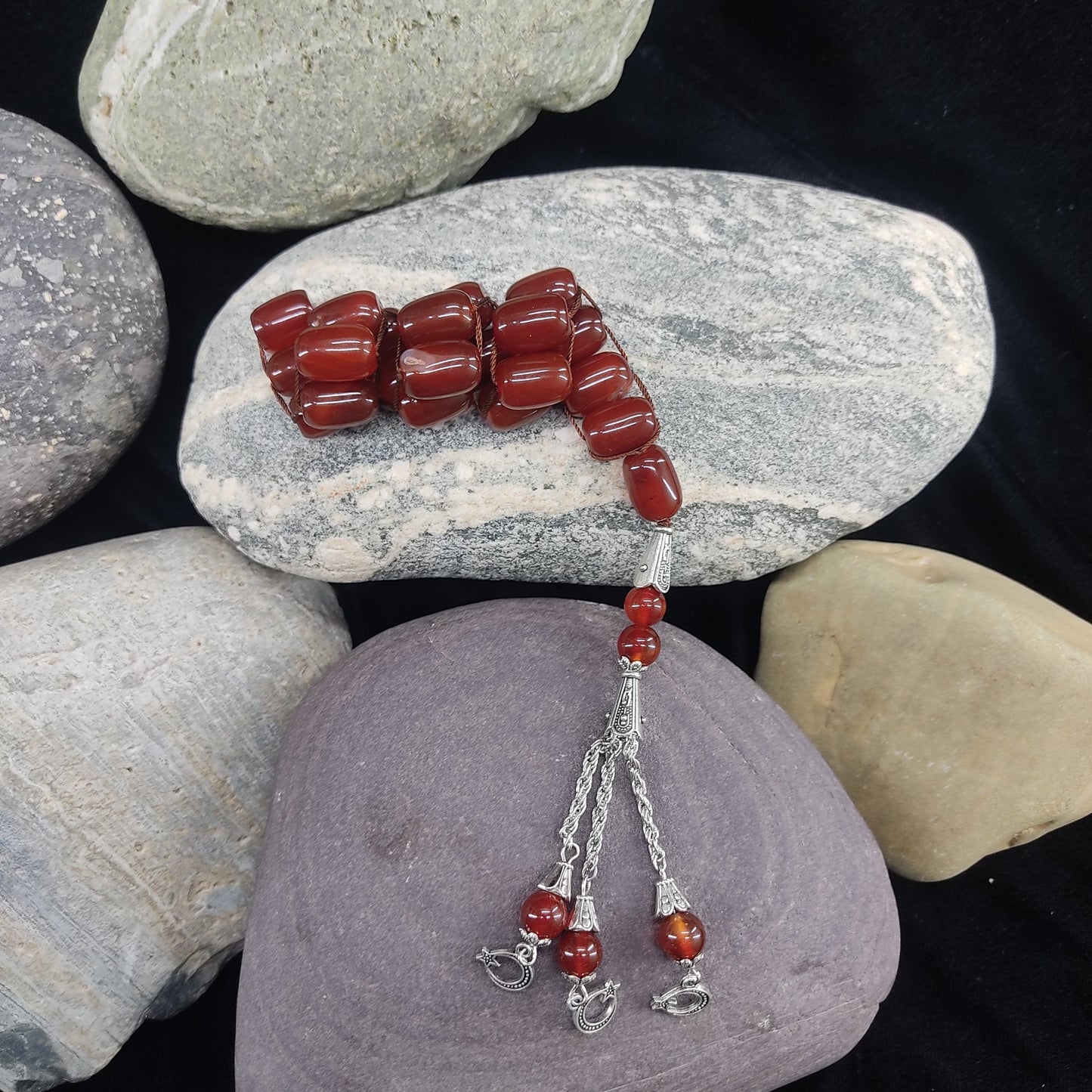 Yamni Aqeeq Stone Tasbeeh Turkish Style 12mm/21 Beads, Natural Original Gem-stone
