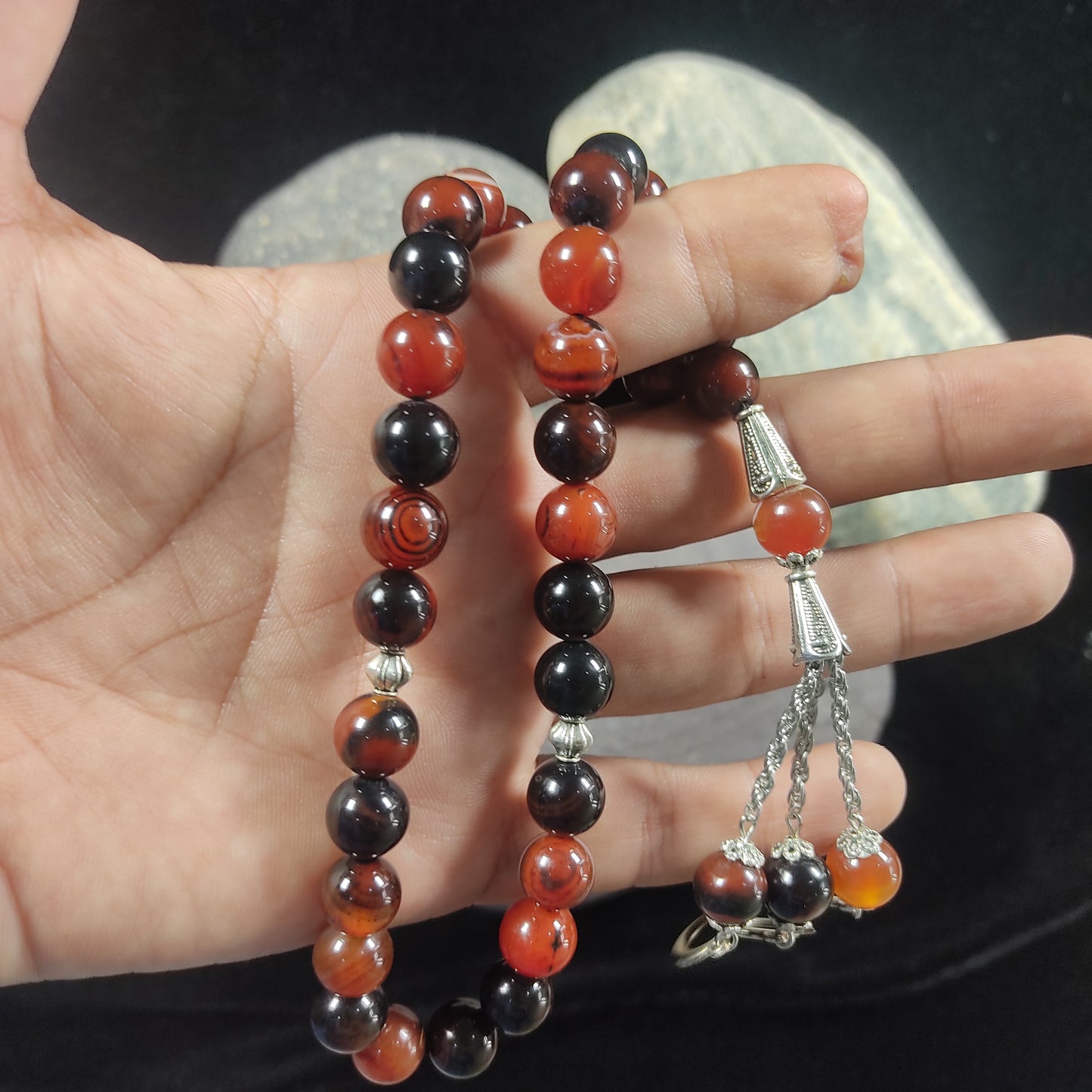 Red & Black ( Sulaimani) Aqeeq Stone Tasbih 10 mm Size /33 Beads