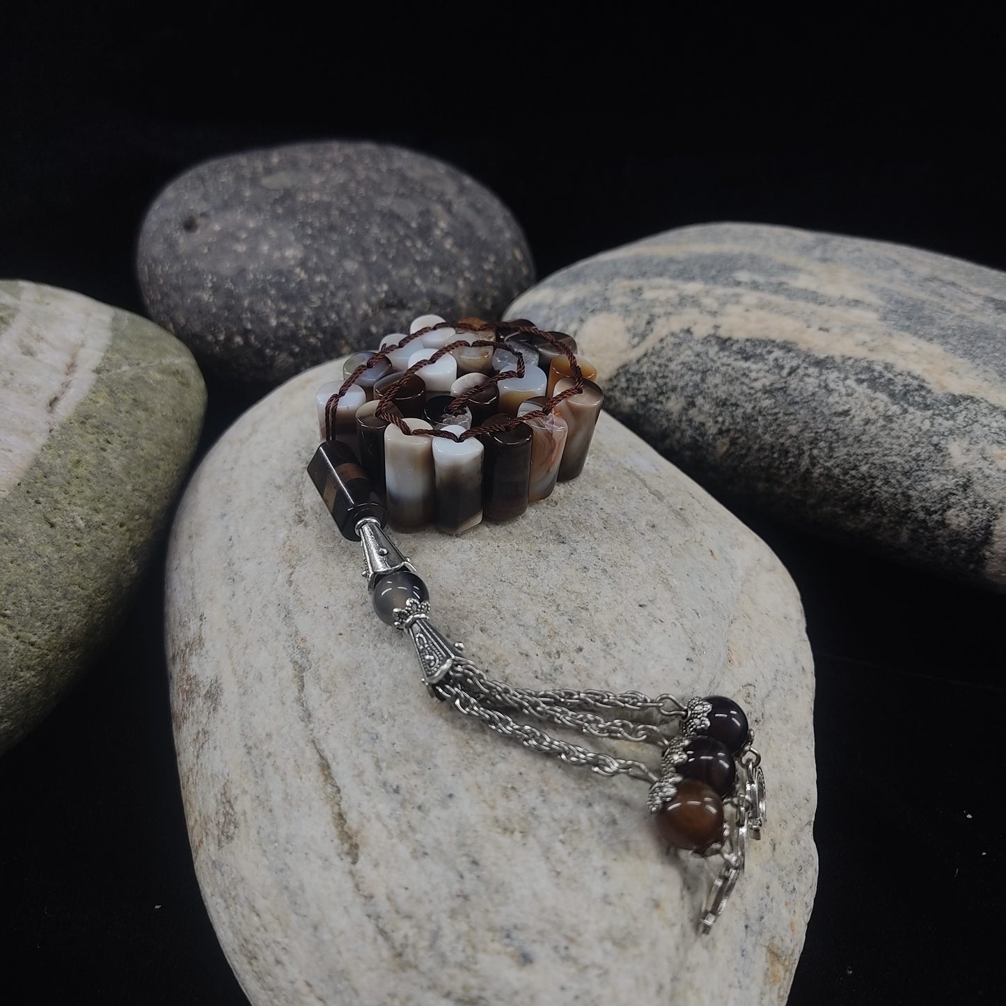 Caramel , Whitish Agate Tasbeeh Turkish Style 12mm/21 Beads, Natural Original Gem-stone