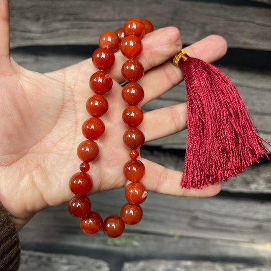Yamni (Red) Aqeeq Stone Tasbih 14mm 21 Beads