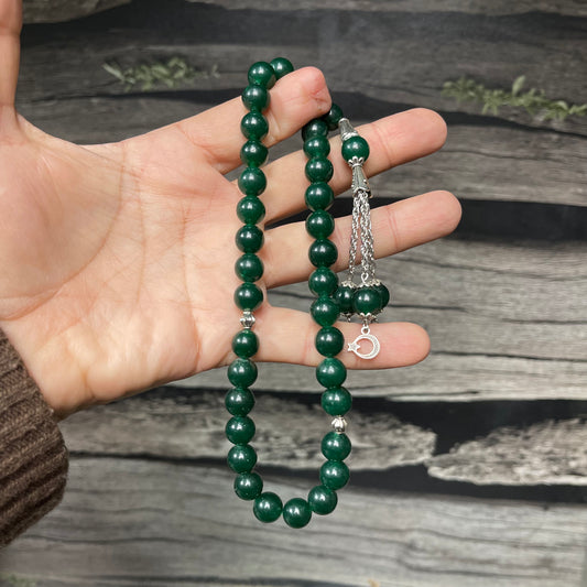 Green Aqeeq Stone Tasbeeh 10mm 33 beads