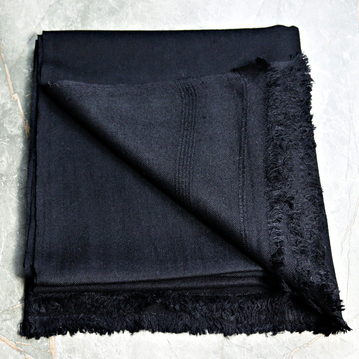 Swati Plain Jet Black Handmade Wool Shawl