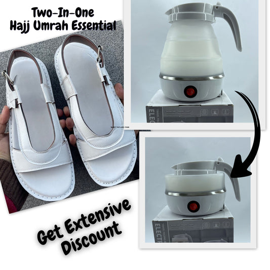 2 in 1, Hajj & Umrah Essentials –( Comfort Slipper + Foldable Electric Kettle)