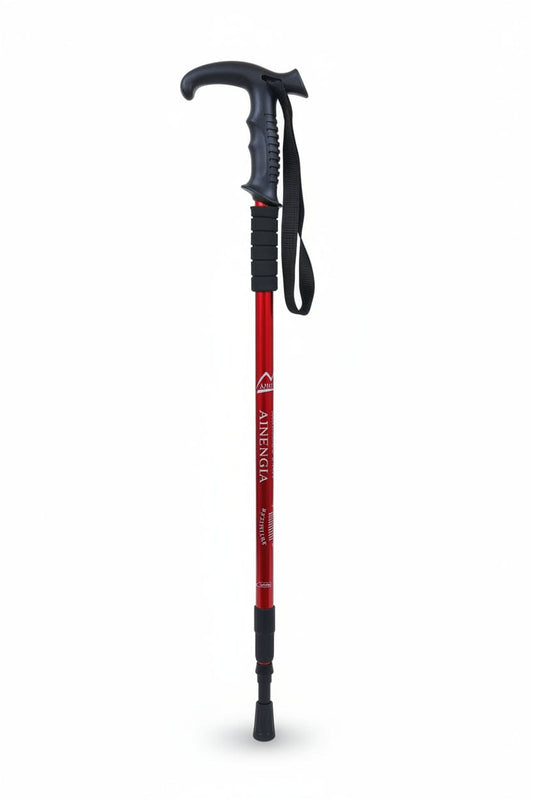 Hiking Stick -Aluminum -Shock Absorbing Trekking Pole – High-Stability & Durable Support ( Red) T- Shape