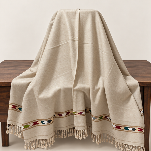 Stonage Sadabahar Swati Kaadi Shawl , Pure and Original Woolen, Light Beige Beige SB-105