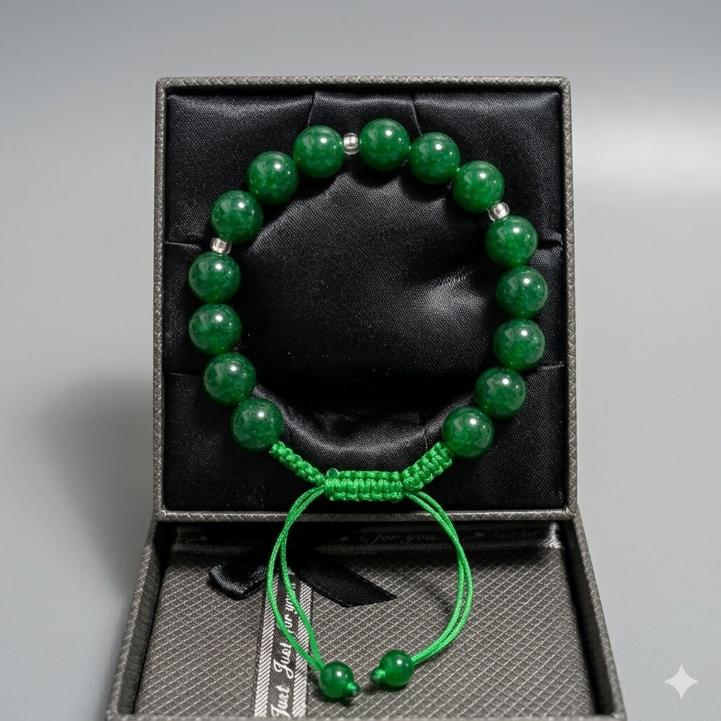 Green Aqeeq Stone Bracelet –- Free Size Fit for All( 16 Beads ,10mm size)
