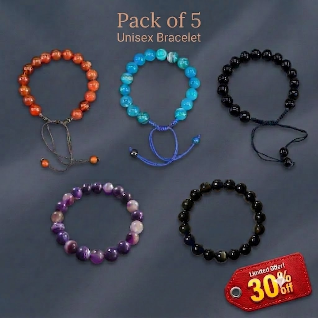 5 Uni-sex Stone Bracelets , Big 30% off, Natural Gemstone,