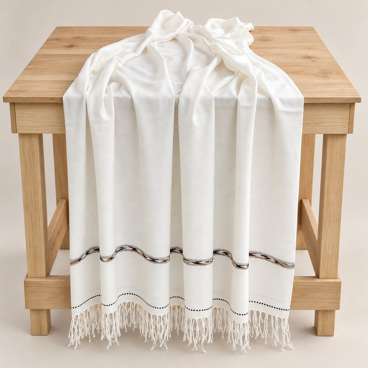 72 Count Premium Swati Wool Shawl Off-White Color, Original, Handmade.