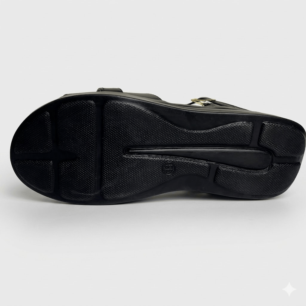 Stonage Exclusive, Ladies Hand made , Soft , Lightweight & Flat, Leather Sandals, Black Color