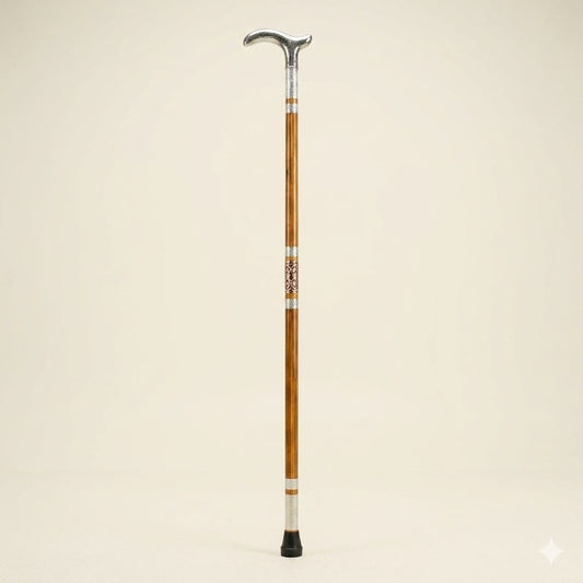 Wooden Walking Can with Brass in Handle (only) – Vintage Silver Color Handle