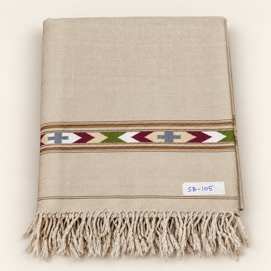 Stonage Sadabahar Swati Kaadi Shawl , Pure and Original Woolen,  Light Beige Beige  SB-105