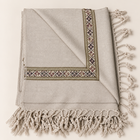 Nowbahar 64 — The Signature Shawl, Handmade & Pure Woolen Stone Beige NB-111