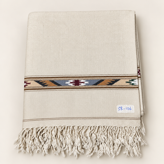 Stonage Sadabahar Swati Kaadi Shawl , Pure and Original Woolen,  Warm Ivory  SB-106