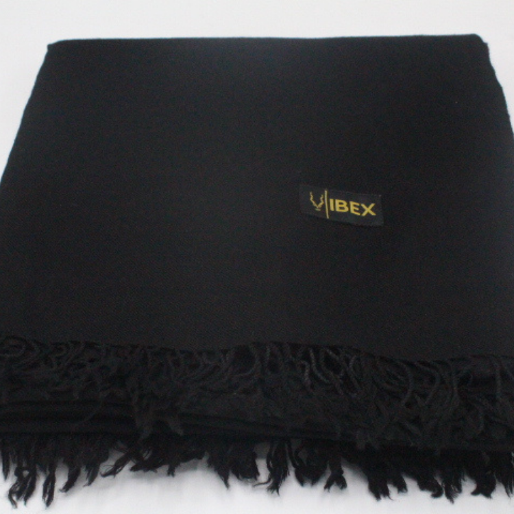 Swati Plain Jet  Black Handmade Wool Shawl