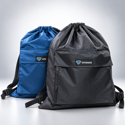Pack of 2- STONAGE Premium Double-Lined Drawstring Bags — | Smart Saver Duo- Popular Choice-( Blue + Black