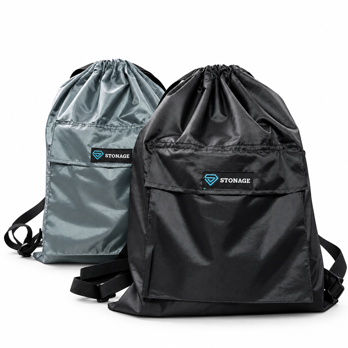 Pack of 2- STONAGE Premium Double-Lined Drawstring Bags — | Smart Saver Duo- Popular Choice-( Black +Grey)