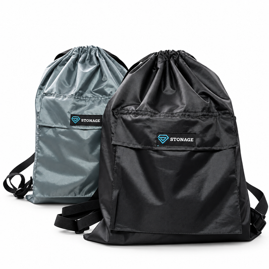 Pack of 2- STONAGE Premium Double-Lined Drawstring Bags — | Smart Saver Duo- Popular Choice-( Black +Grey)