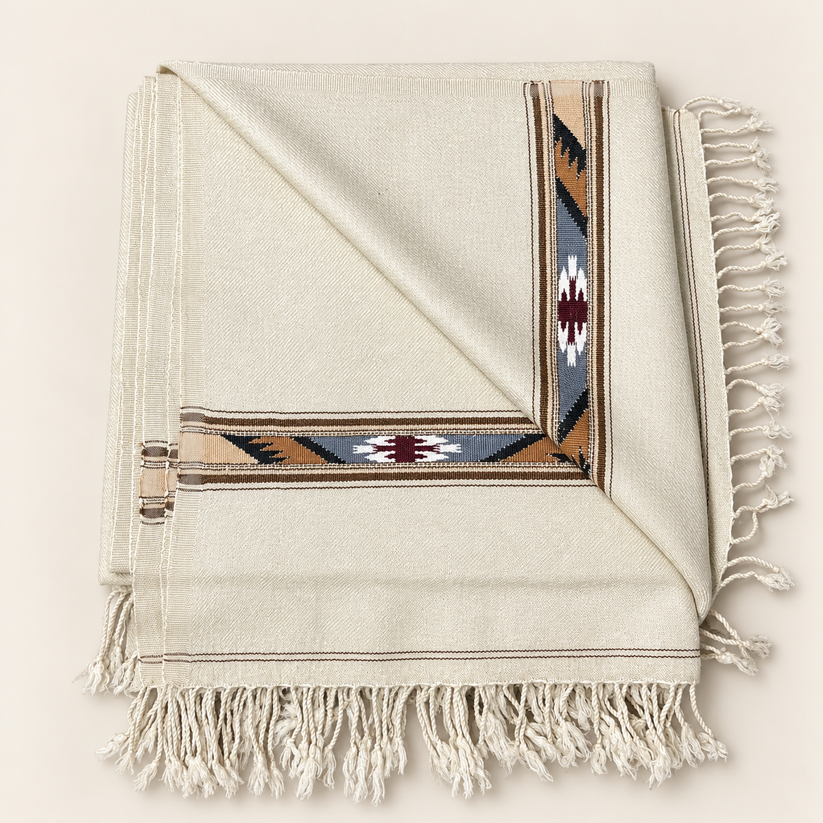 Stonage Sadabahar Swati Kaadi Shawl , Pure and Original Woolen,  Warm Ivory  SB-106