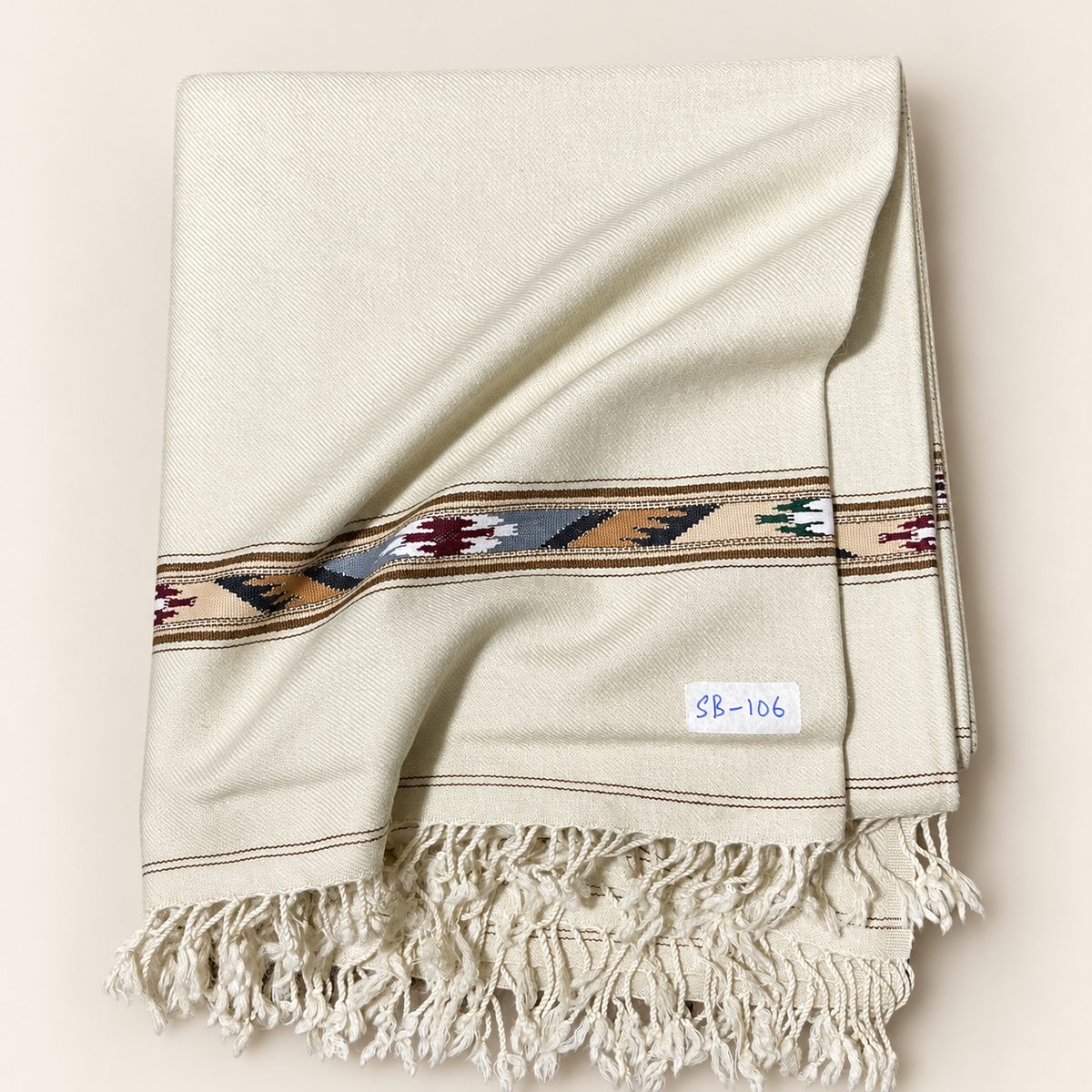 Stonage Sadabahar Swati Kaadi Shawl , Pure and Original Woolen,  Warm Ivory  SB-106