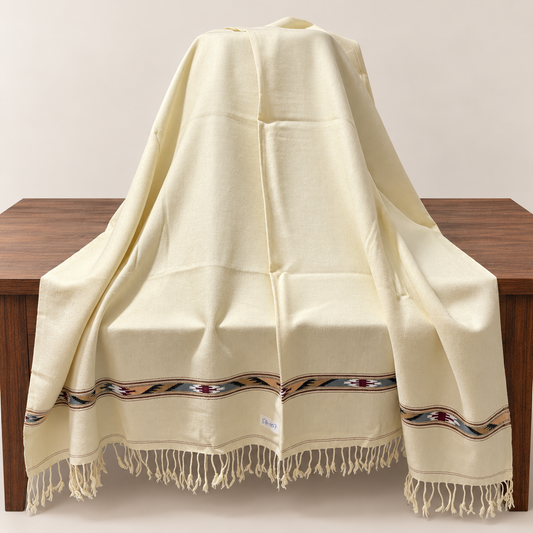 Stonage Sadabahar Swati Kaadi Shawl , Pure and Original Woolen,  Cream,  SB-107