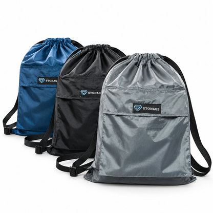 Pack of 3 | Family Value Pack | STONAGE Premium Double-Lined Drawstring Bags — (Blue+Grey+Black)