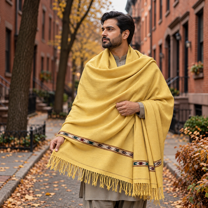 Stonage Sadabahar Swati Kaadi Shawl , Pure and Original Woolen,  Golden Beige. SB-101