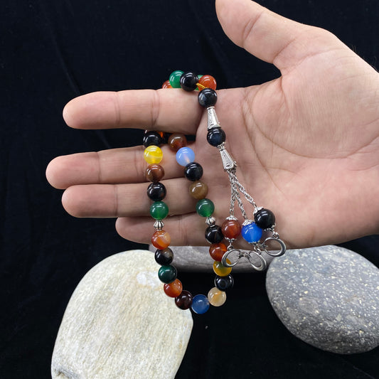 Multi ColorAqeeq Stone Tasbih 10mm/33 Beads