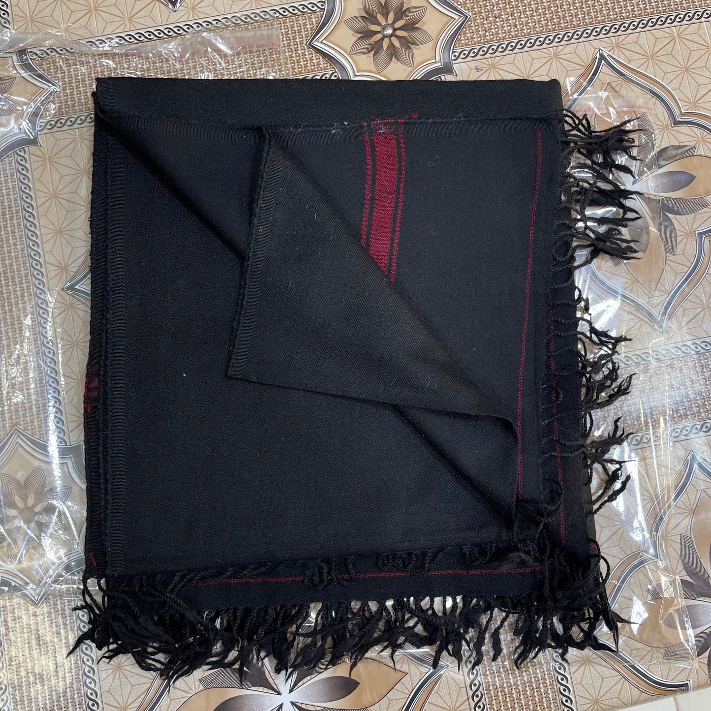 Shah-tosh Swati Shawls — Premium-Soft Elegance- Black Color With Red Strip