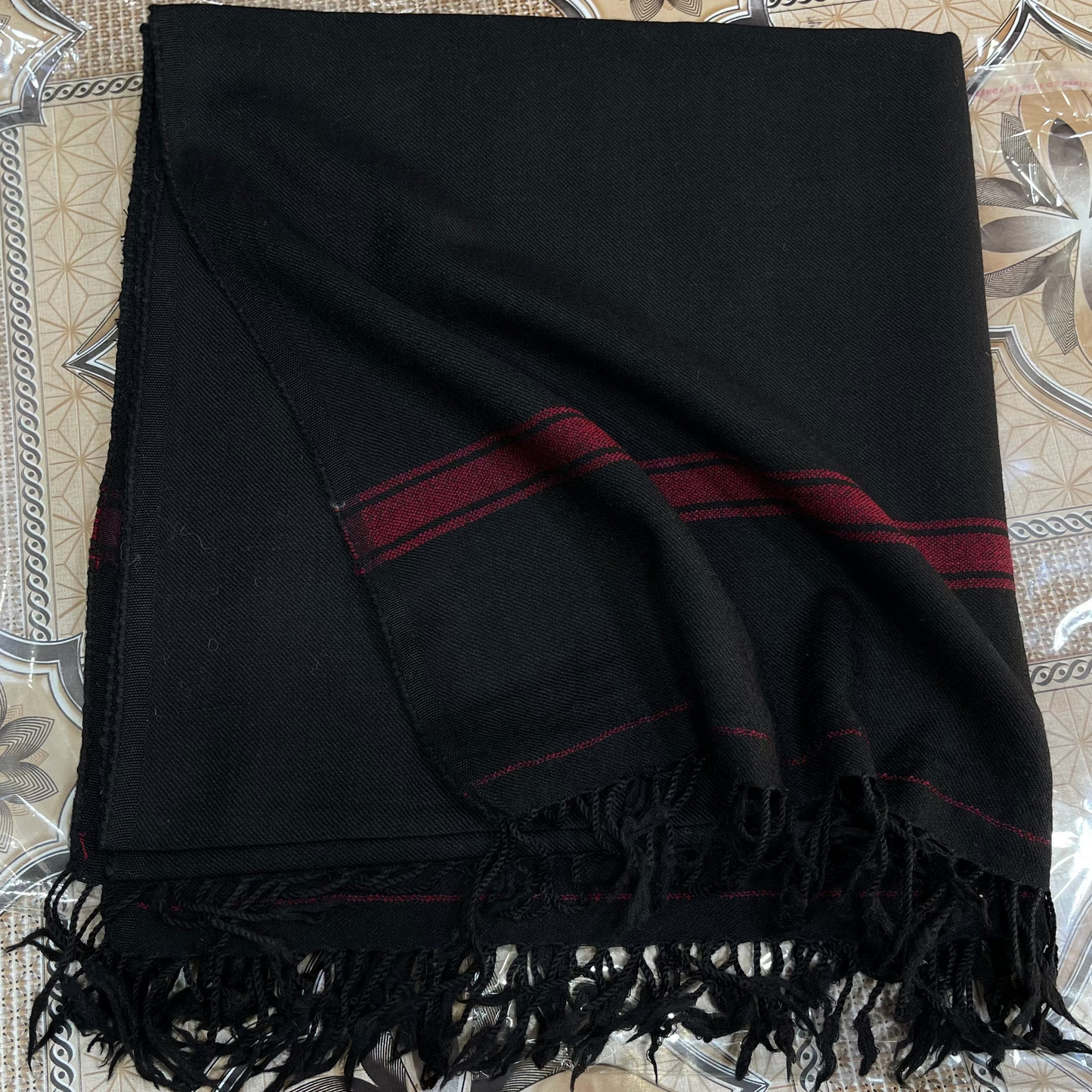 Shah-tosh Swati Shawls — Premium-Soft Elegance- Black Color With Red Strip