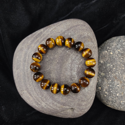 Tiger Eye  Stone Unisex Bracelet – Free Size Fit for All( 16 Beads ,12mm size)