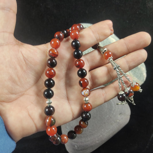 Red & Black ( Sulaimani)  Aqeeq Stone Tasbih 10 mm Size /33 Beads