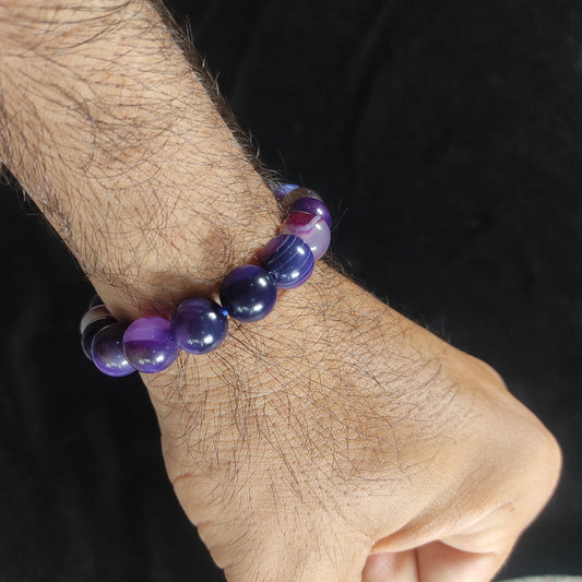Amethyst Bracelet – Free Size Fit for All( 16 Beads ,10mm size) Elastic, Natural Original Gem-stone