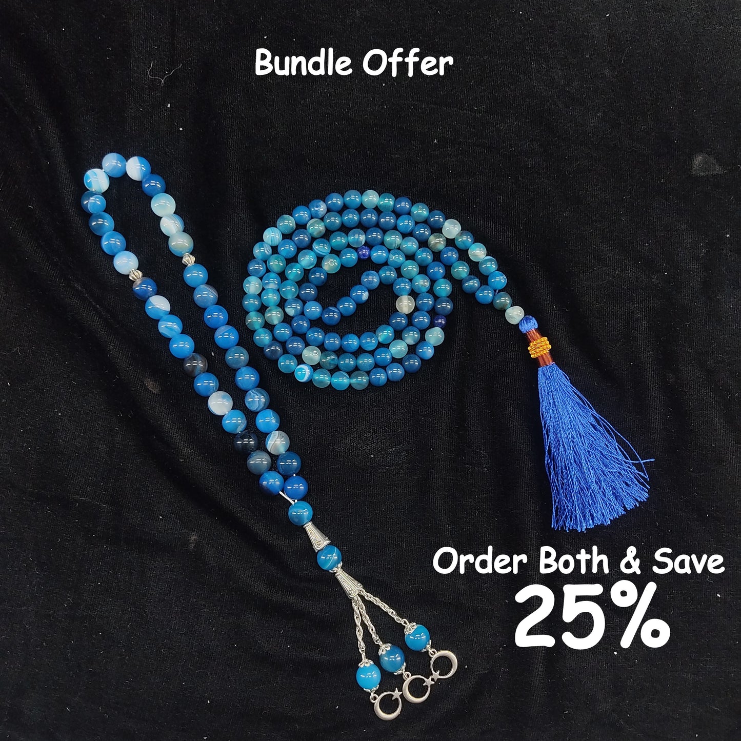 Blue  Aqeeq Tasbih 10mm/33 Beads
