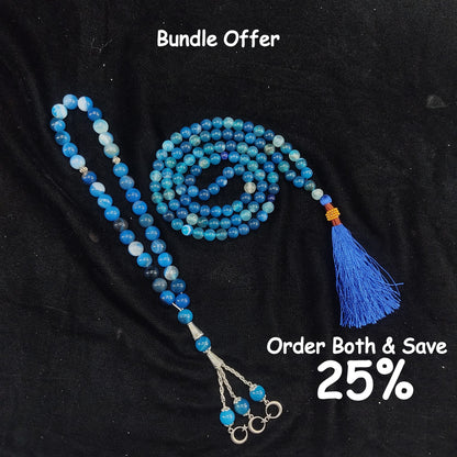 Azadi Sale - Natural Blue Aqeeq Tasbih Collection, Natural Original Gem-stone