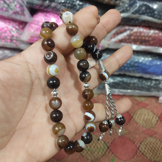 Brown Sulaimani  Aqeeq Stone  Tasbeeh 10mm 33 beads